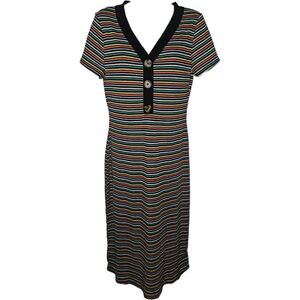 NWT No Comment NY•LA Colorful Striped Ribbed Short Sleeve Maxi Dress